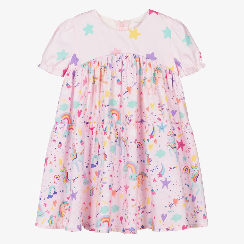 EIRENE - Girls Pink Unicorn Cotton Dress | Childrensalon