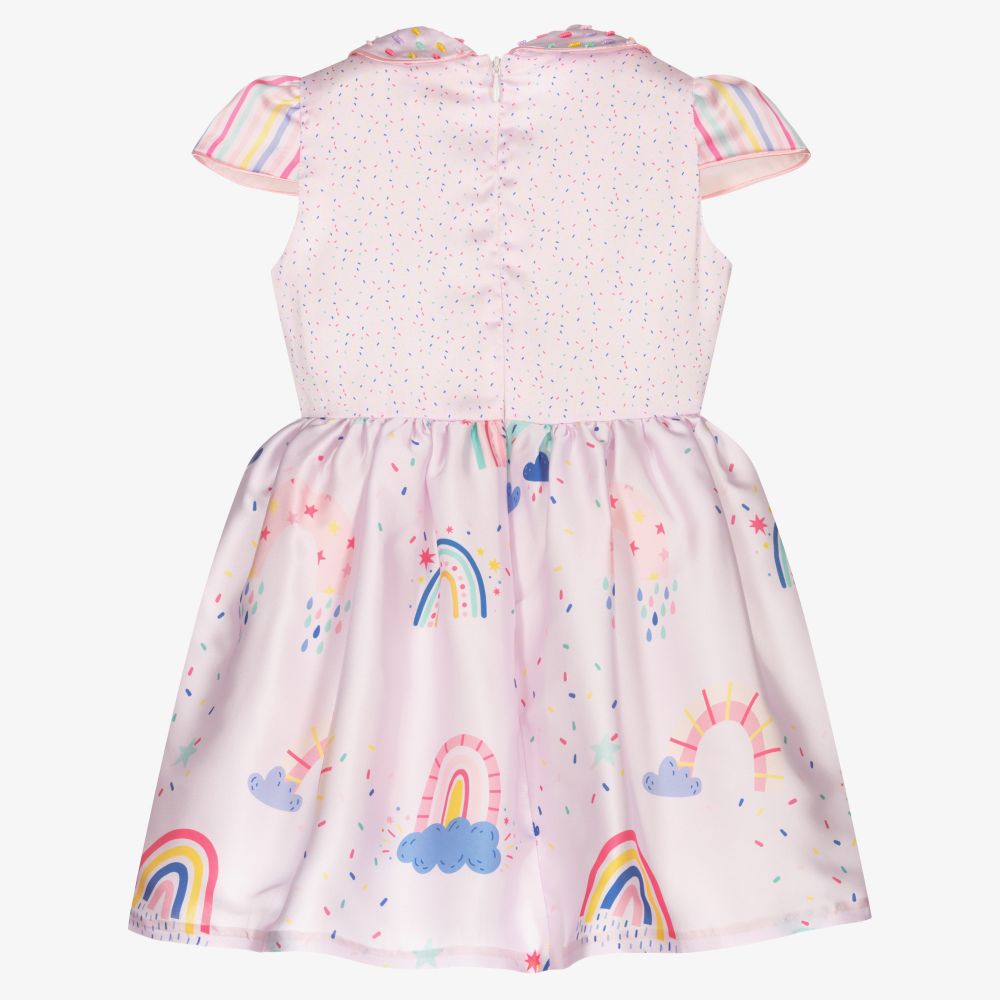 EIRENE-Girls Pink Unicorn Satin Dress | Childrensalon Outlet