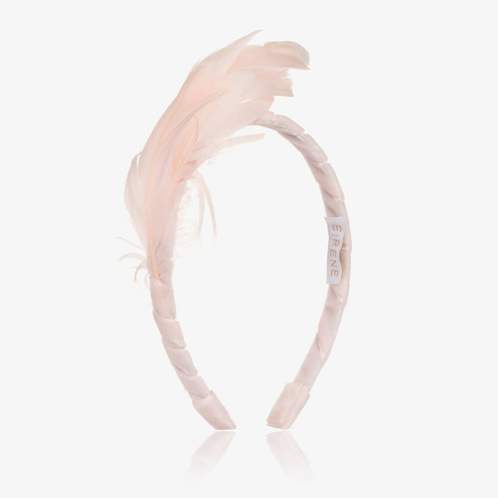EIRENE-Girls Pink Velvet & Faux Feather Hairband | Childrensalon Outlet