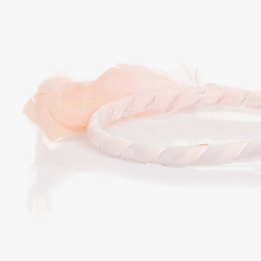EIRENE-Girls Pink Velvet & Faux Feather Hairband | Childrensalon Outlet