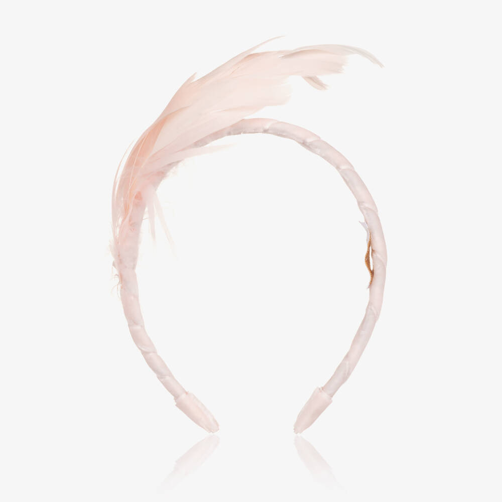 EIRENE-Girls Pink Velvet & Faux Feather Hairband | Childrensalon Outlet