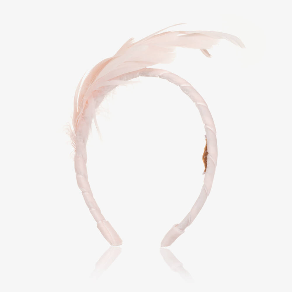 EIRENE-Girls Pink Velvet & Faux Feather Hairband | Childrensalon Outlet