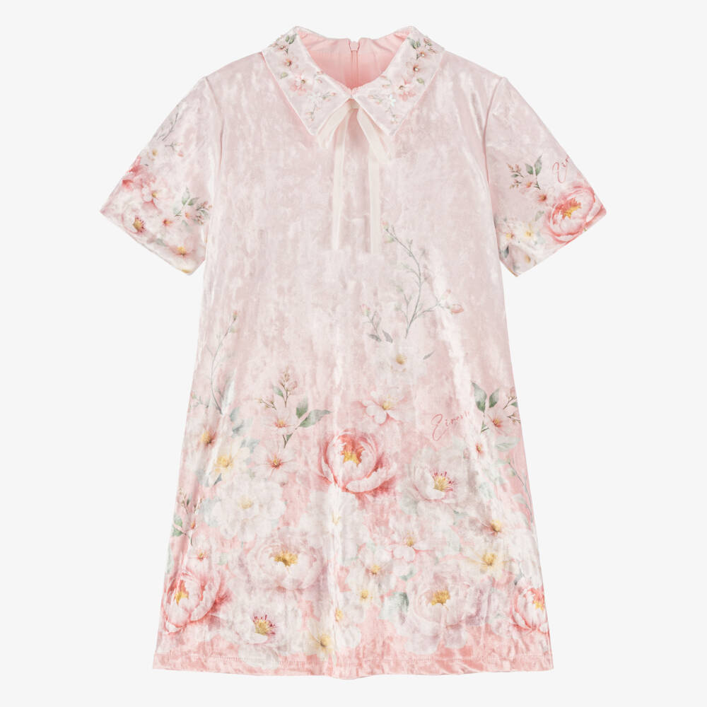 EIRENE-فستان مخملي وردي مزين بالزهور للبنات | Childrensalon Outlet