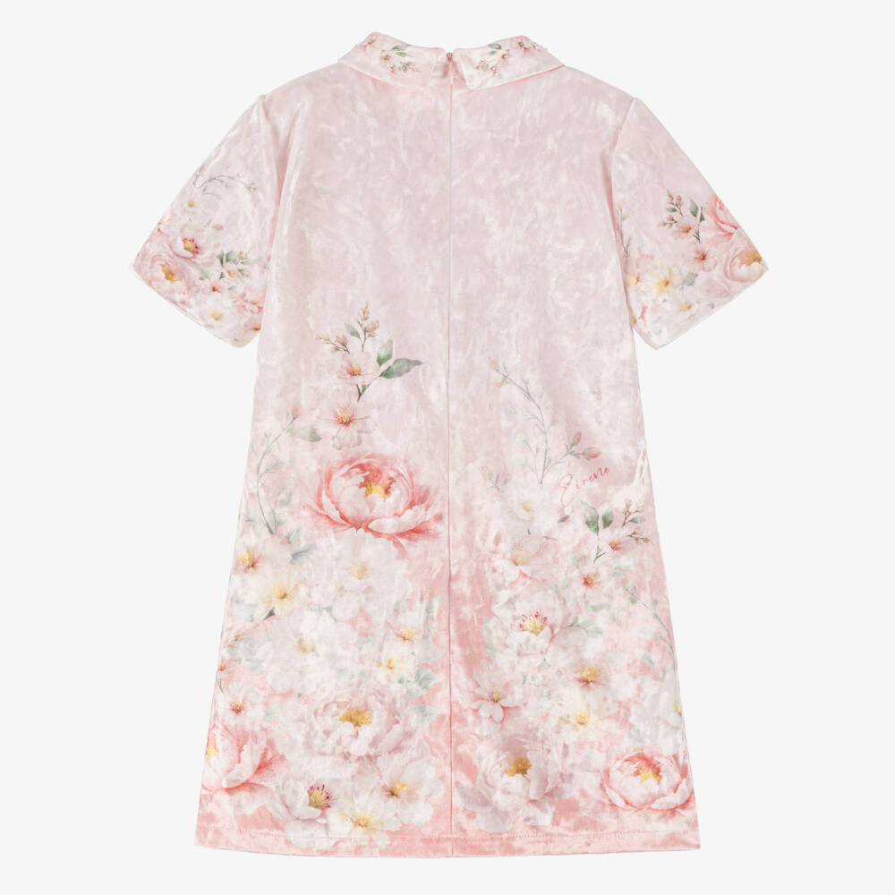 EIRENE-فستان مخملي وردي مزين بالزهور للبنات | Childrensalon Outlet