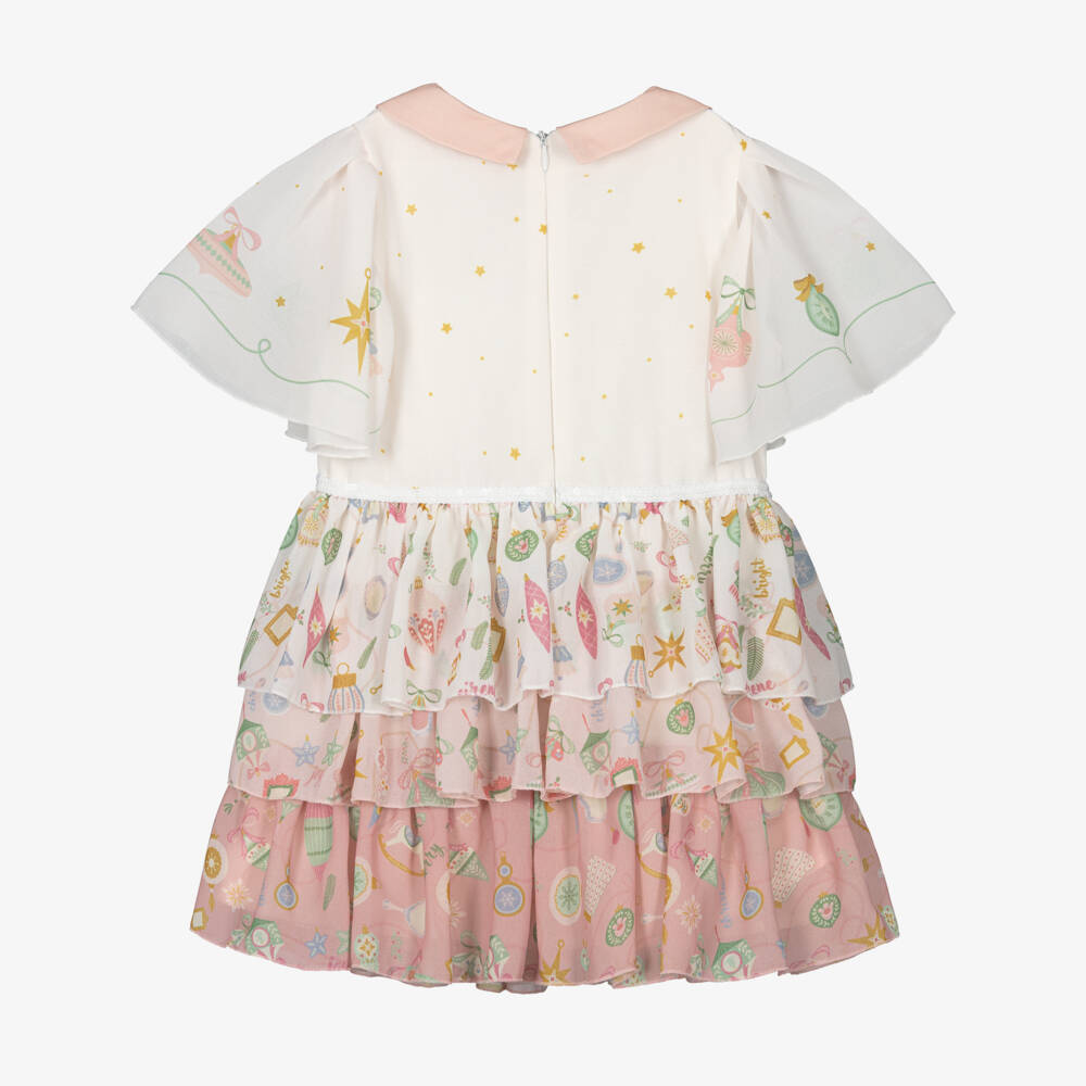 EIRENE-Girls Pink & White Chiffon Festive Swan Print Dress | Childrensalon Outlet