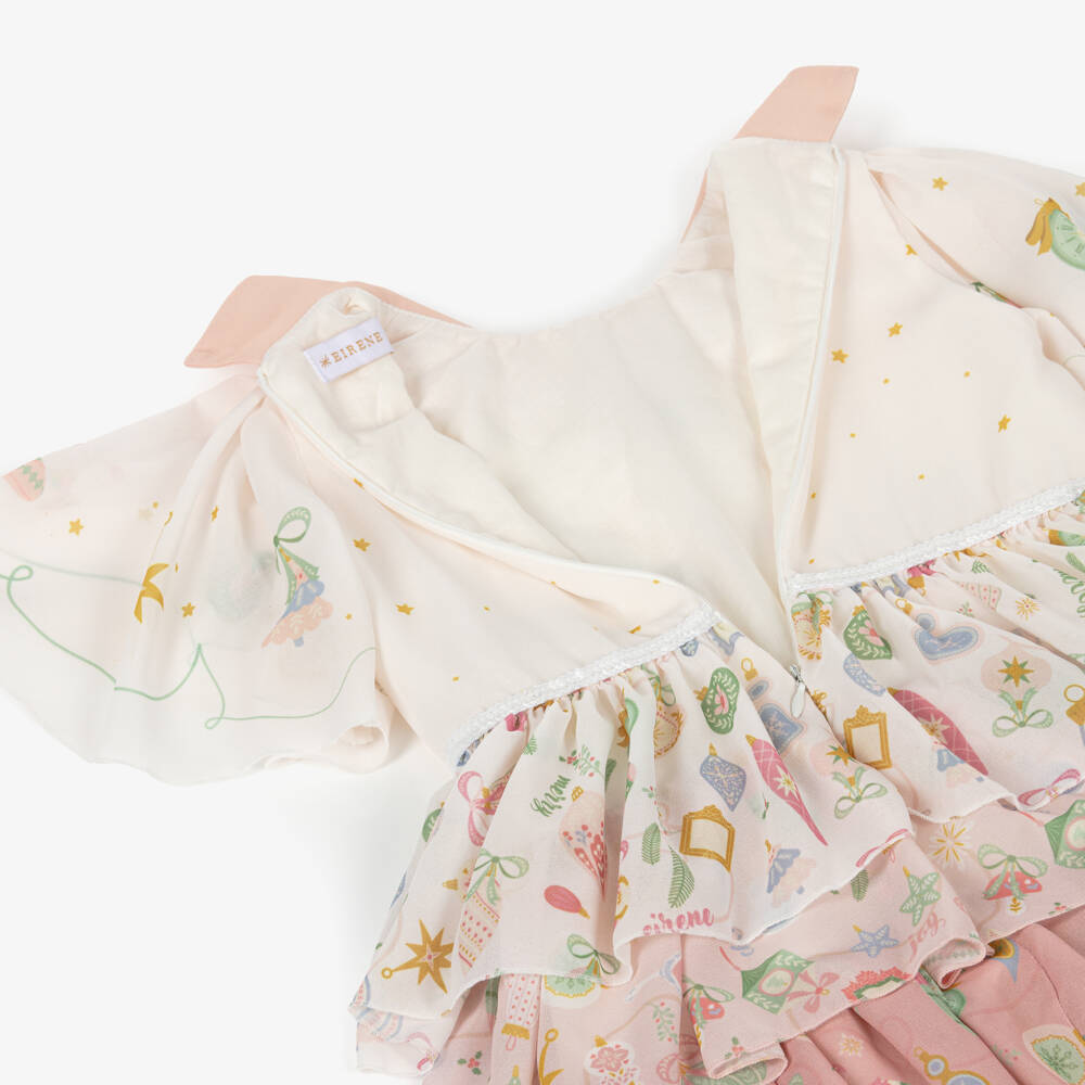 EIRENE-Girls Pink & White Chiffon Festive Swan Print Dress | Childrensalon Outlet