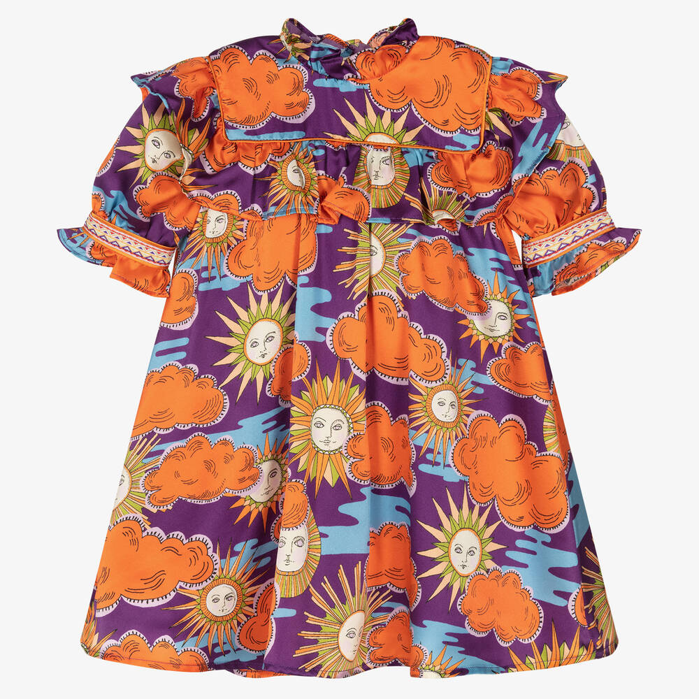 EIRENE - Фиолетово-оранжевое шелковое платье | Childrensalon