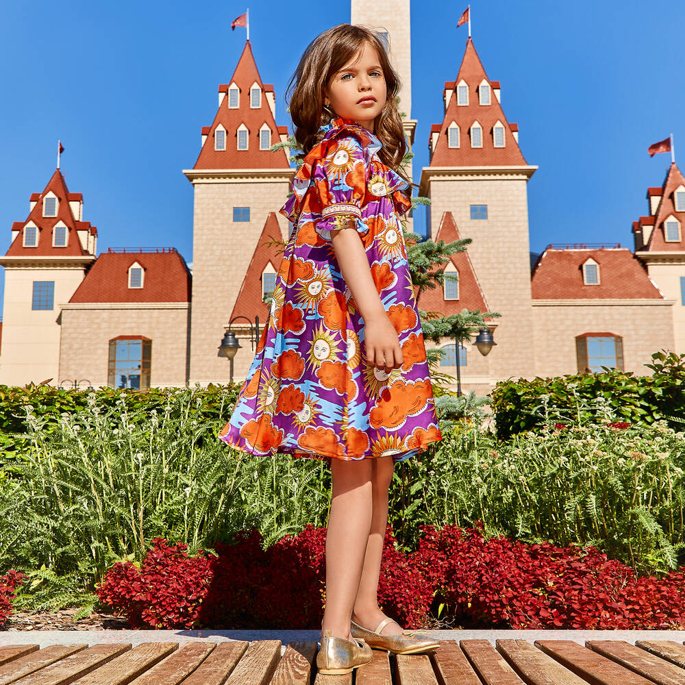 EIRENE-Girls Purple & Orange Silk Dress | Childrensalon Outlet