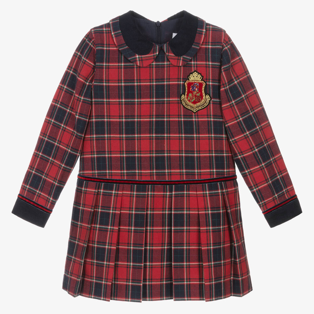 EIRENE - Girls Red & Blue Cotton Tartan Dress | Childrensalon