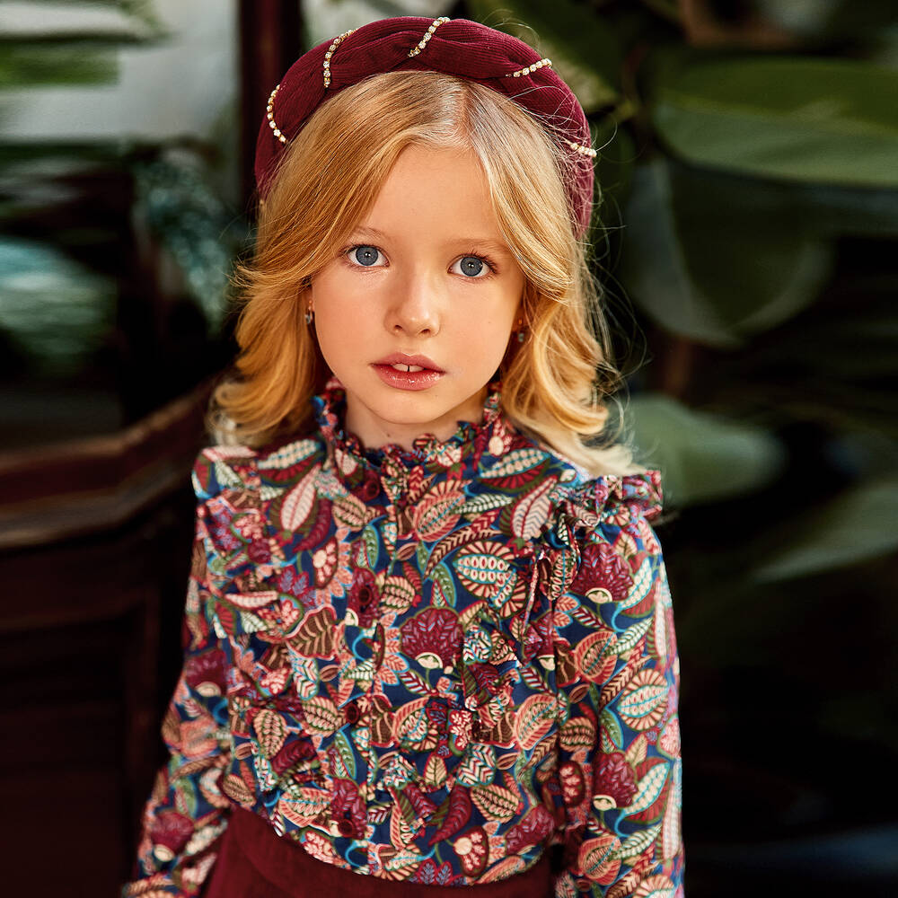 EIRENE-بلوز قطن لون أحمر برغندي للبنات | Childrensalon Outlet