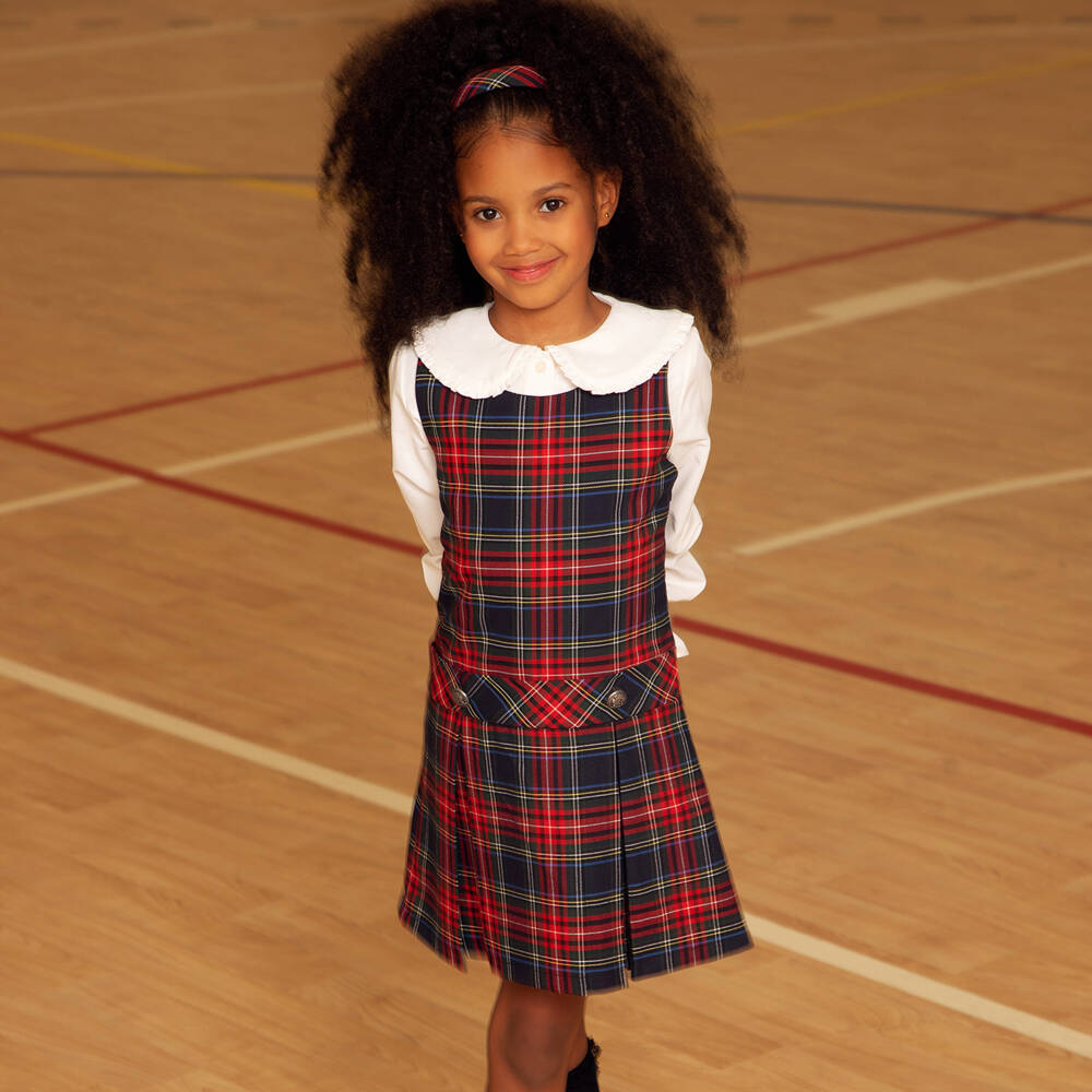 EIRENE-Girls Red Plaid Cotton Dress | Childrensalon Outlet