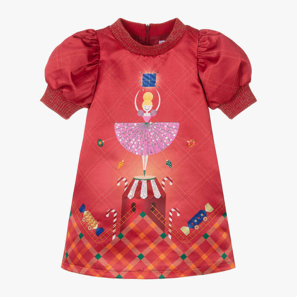 EIRENE - Robe de Noël rouge en satin fille | Childrensalon