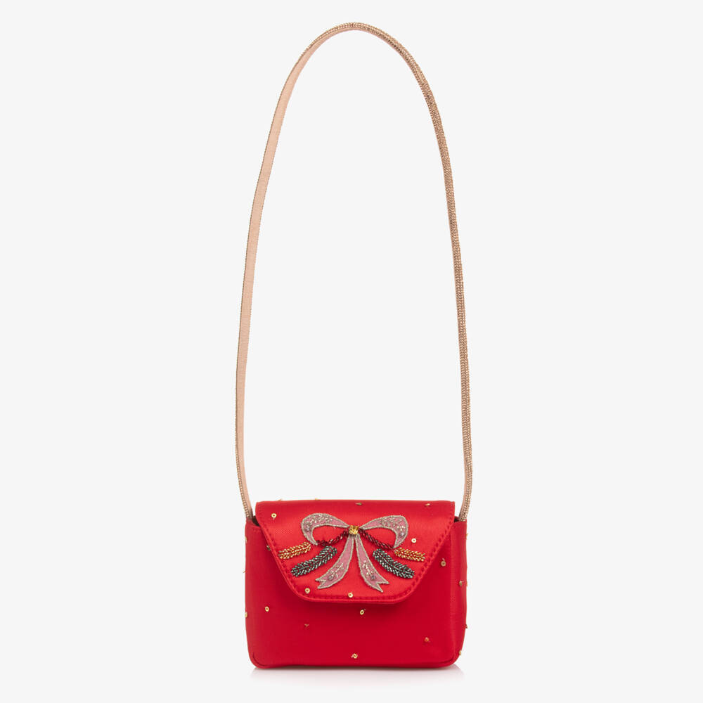 EIRENE-Girls Red Sequinned Shoulder Bag with Bow Motif (14cm) | Childrensalon Outlet