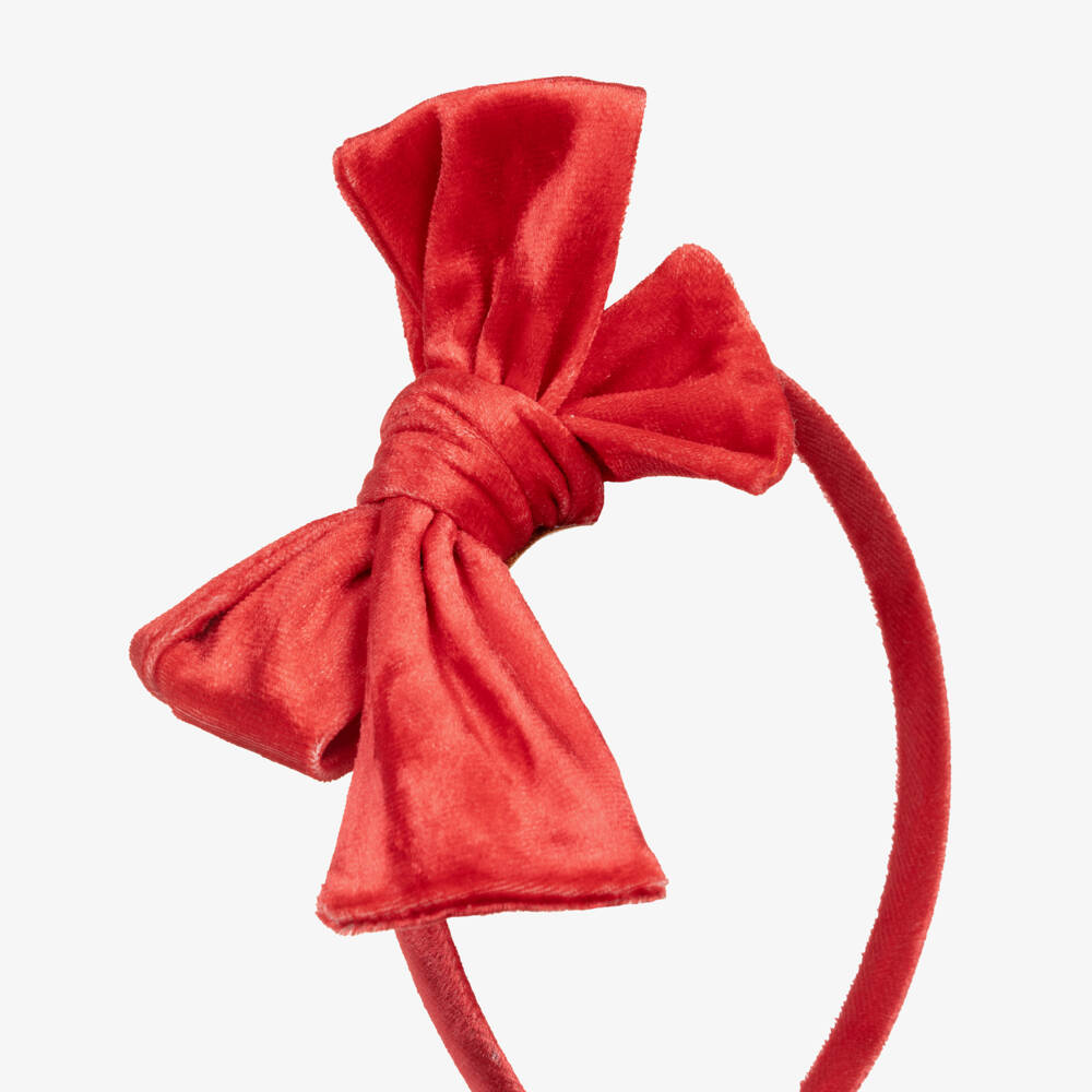 EIRENE-Girls Red Velour Bow Hairband | Childrensalon Outlet