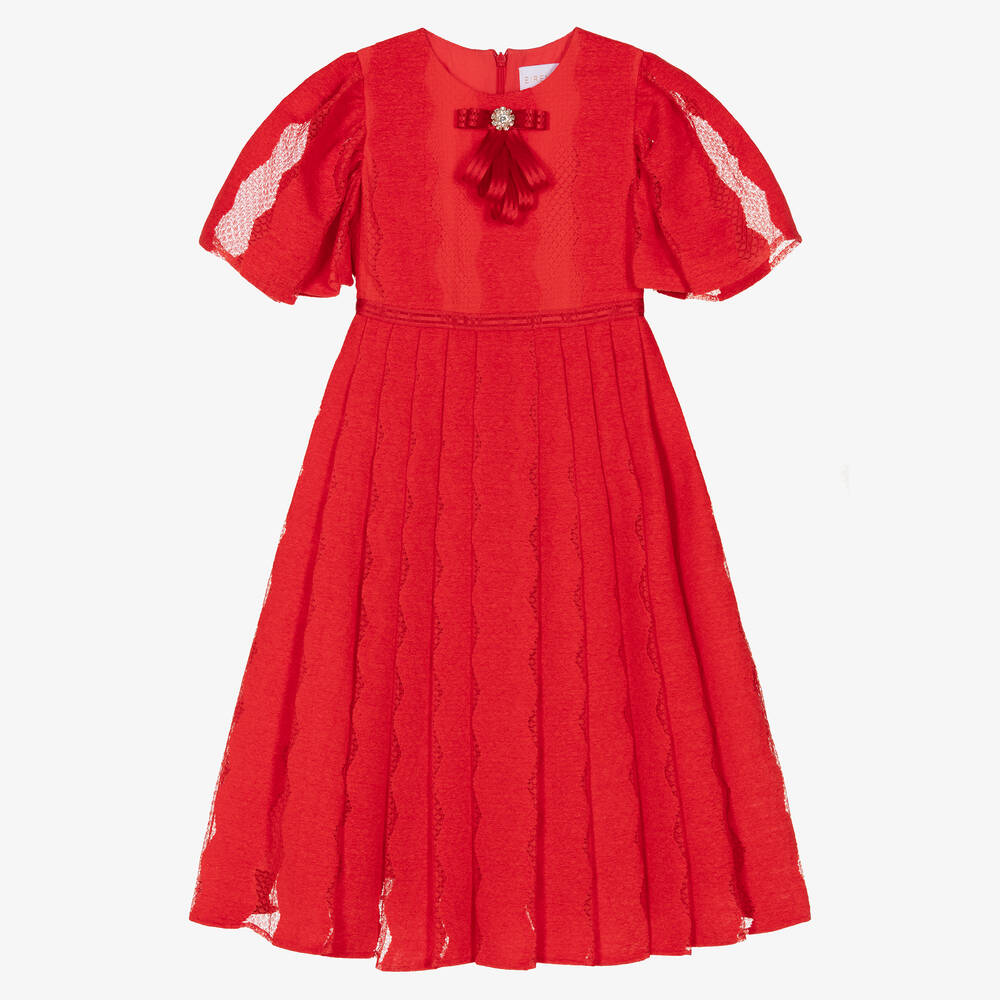 EIRENE - فستان مخمل مزين بدانتيل لون أحمر | Childrensalon