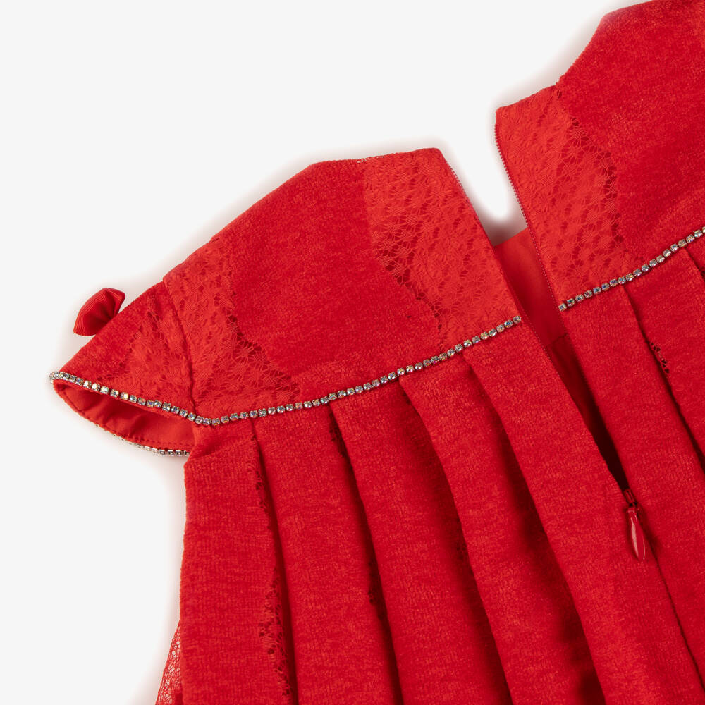 EIRENE-Girls Red Velvet & Lace Dress | Childrensalon Outlet