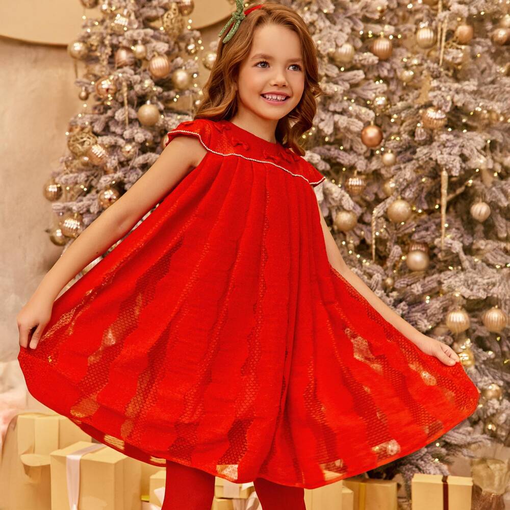 EIRENE-Girls Red Velvet & Lace Dress | Childrensalon Outlet