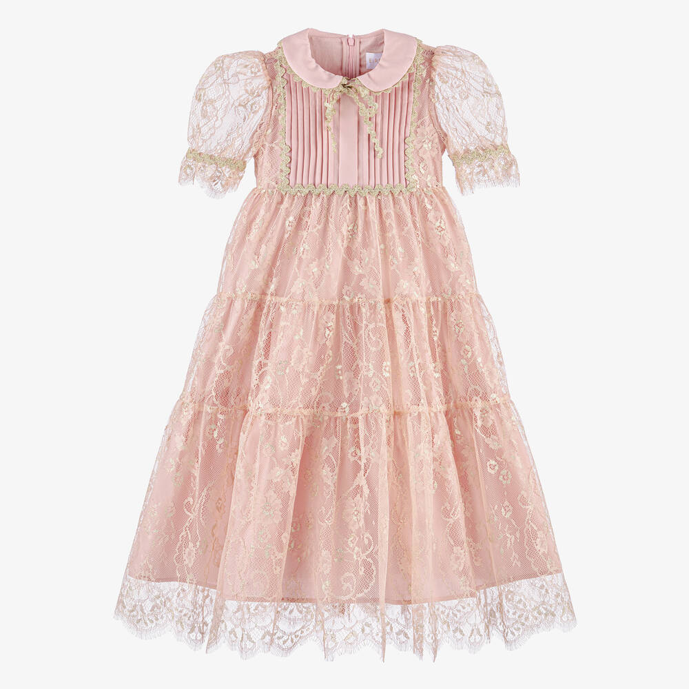 EIRENE-Girls Rose Pink Lace Dress | Childrensalon Outlet