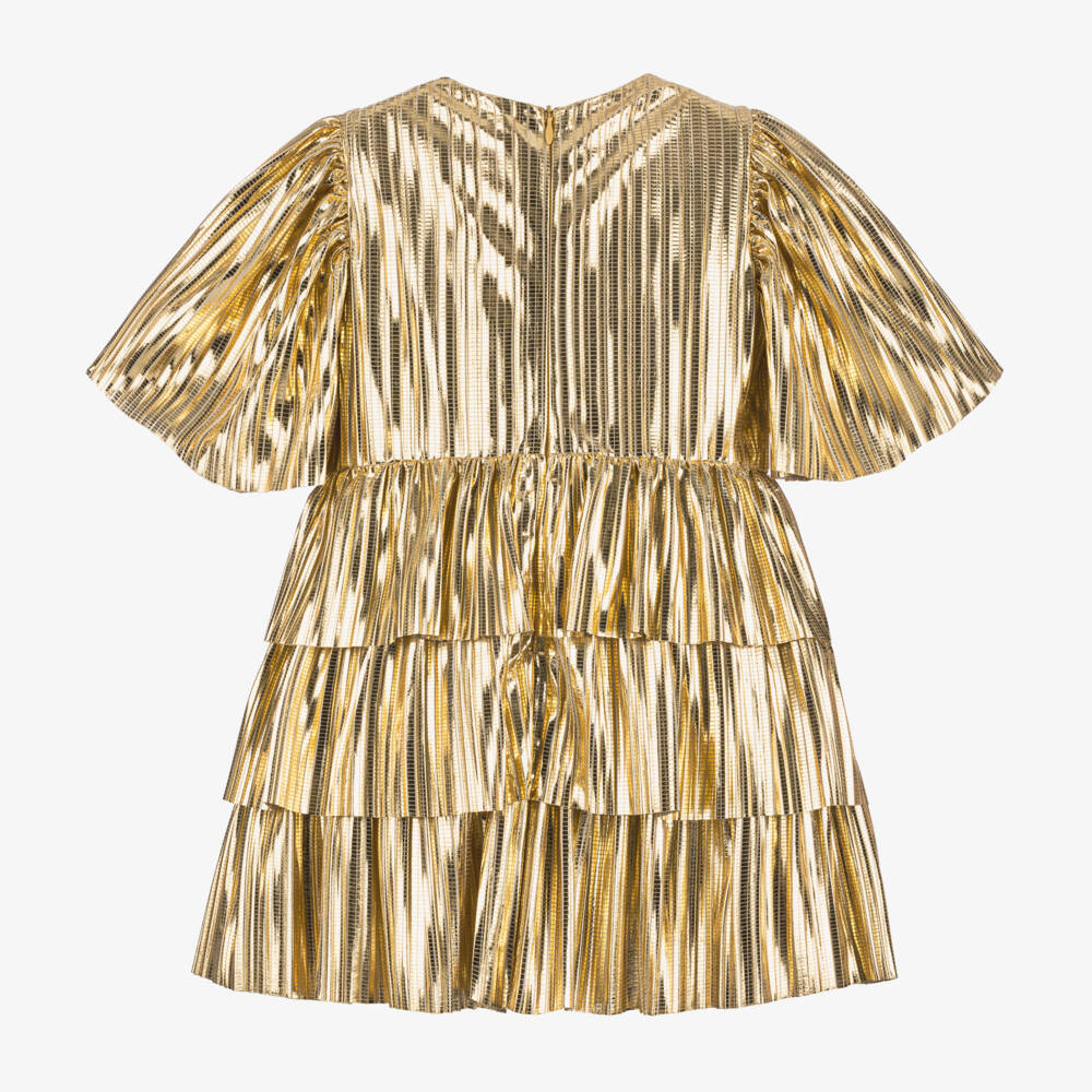 EIRENE-Girls Shimmering Gold Pleated Dress | Childrensalon Outlet