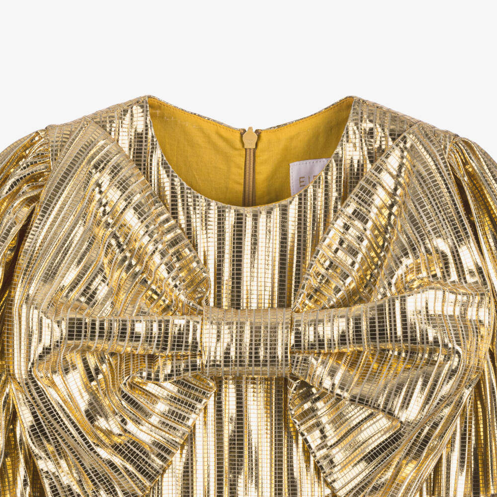 EIRENE-Girls Shimmering Gold Pleated Dress | Childrensalon Outlet