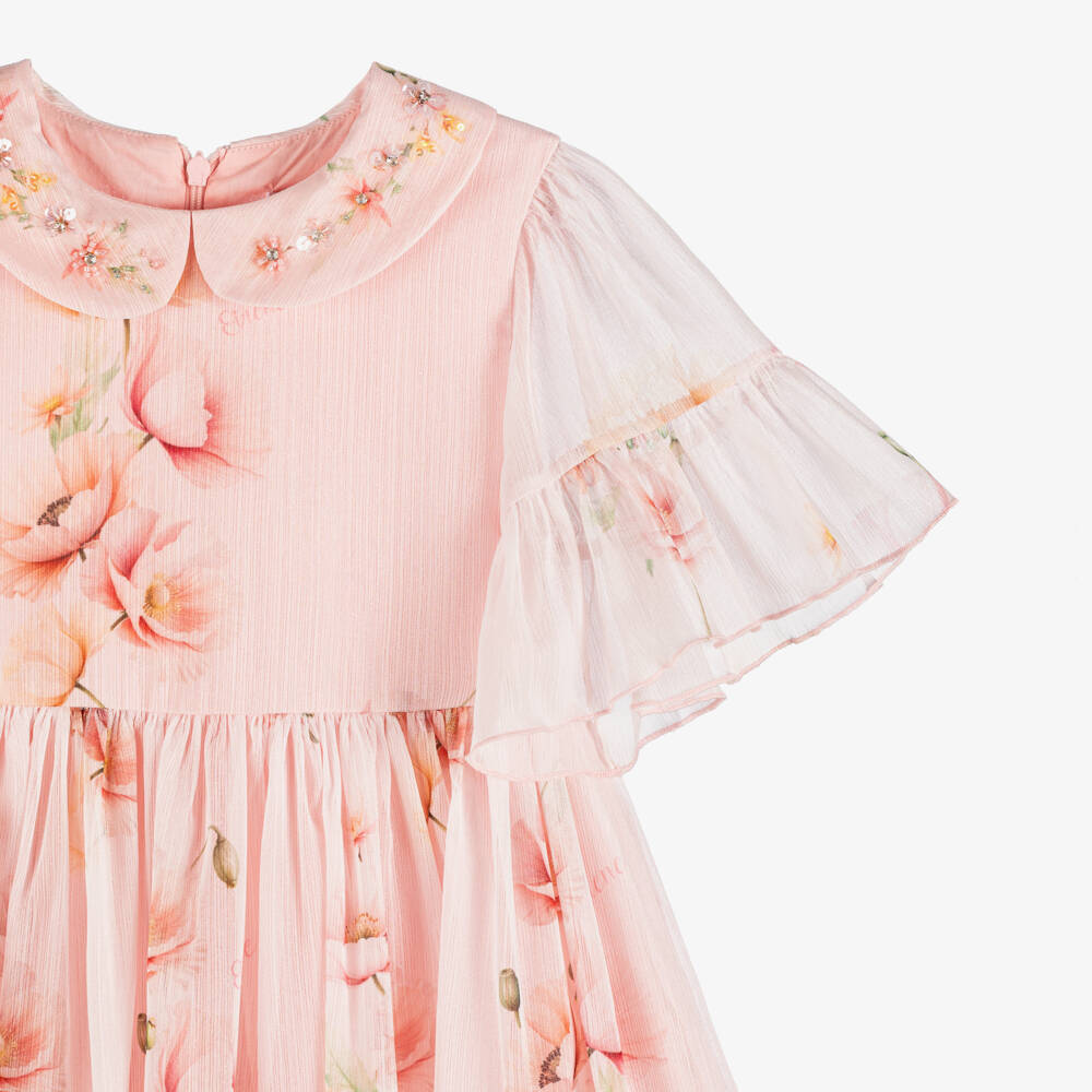 EIRENE-Girls Shimmery Pink Floral Chiffon Dress | Childrensalon Outlet
