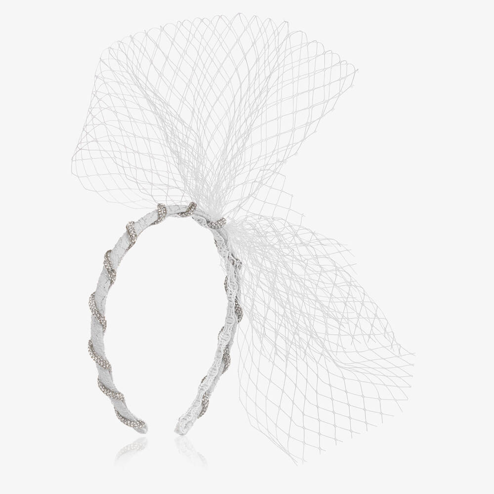 EIRENE-Girls Silver DiamantÃ© Hairband with Net Bow | Childrensalon Outlet