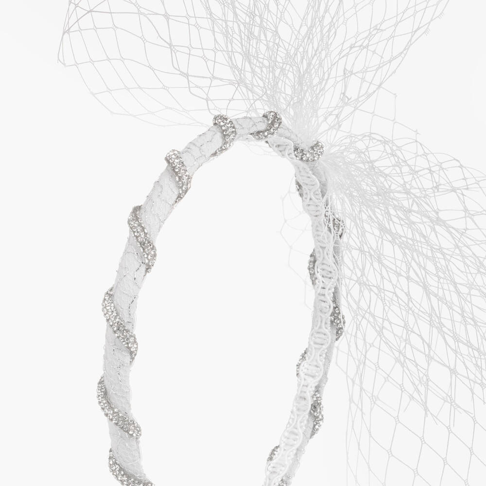 EIRENE-Girls Silver Diamanté Hairband with Net Bow | Childrensalon Outlet
