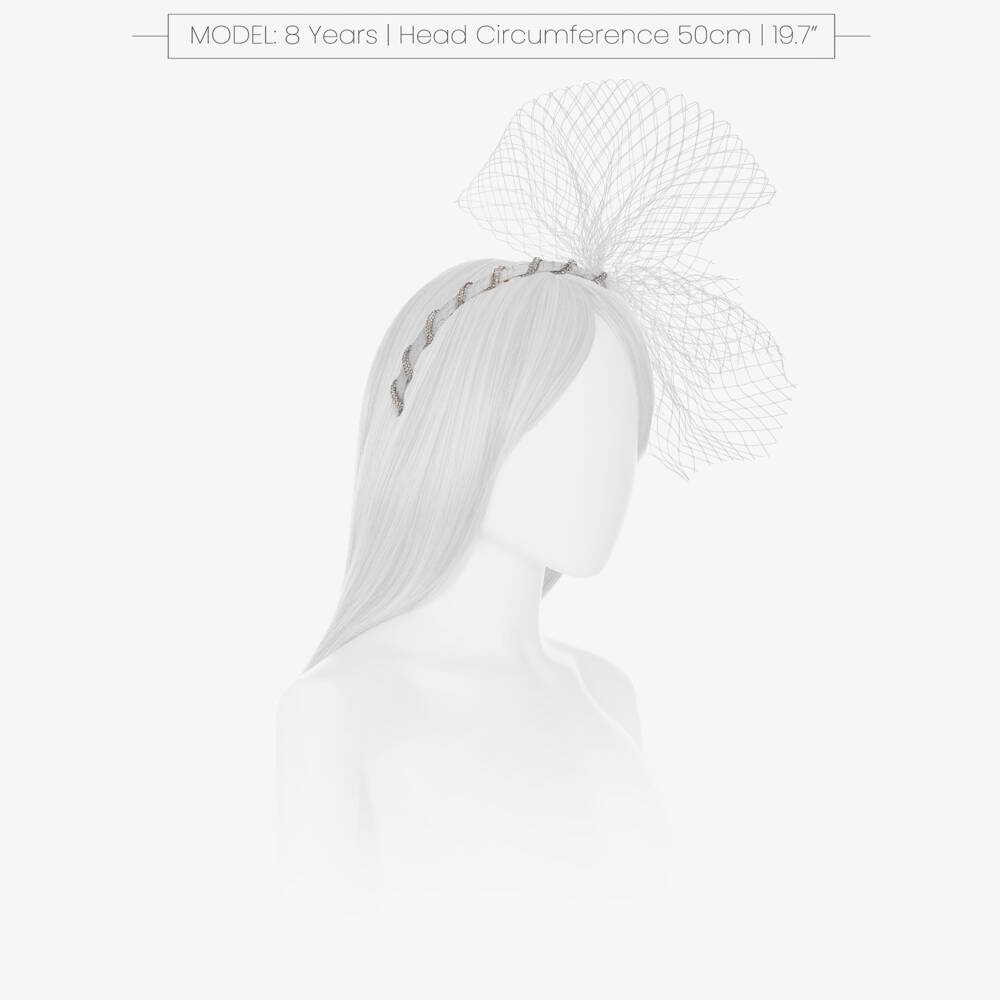 EIRENE-Girls Silver Diamanté Hairband with Net Bow | Childrensalon Outlet