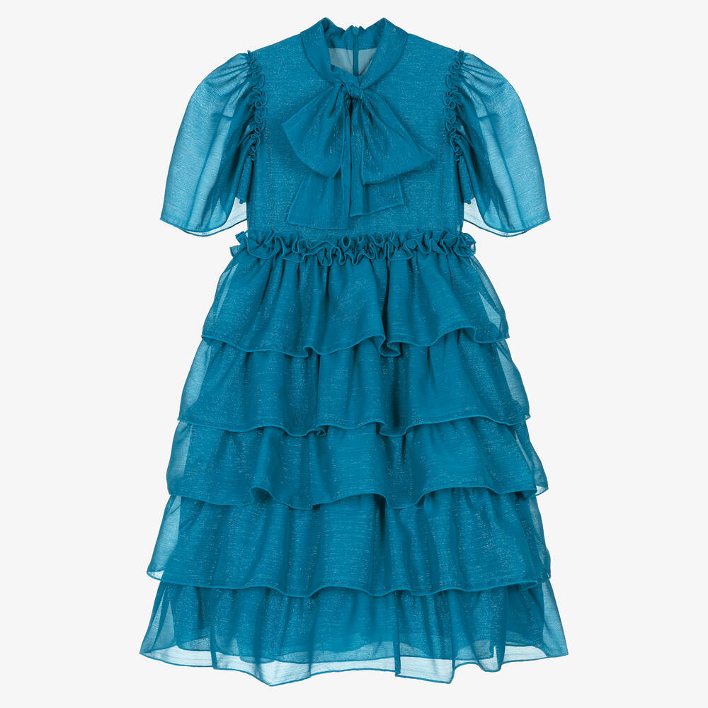 EIRENE - فستان شيفون بكسرات لون أزرق تركواز | Childrensalon