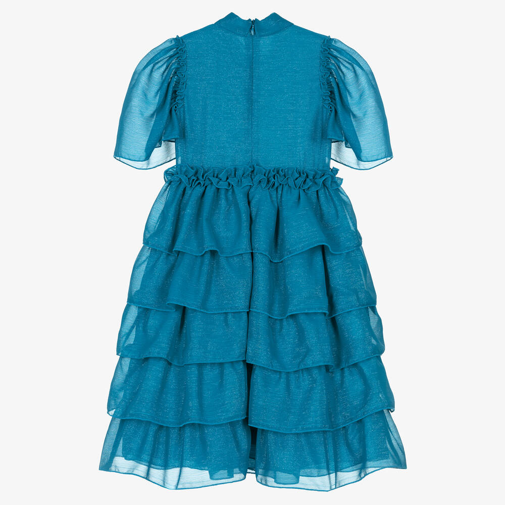 EIRENE-فستان شيفون بكسرات لون أزرق تركواز | Childrensalon Outlet
