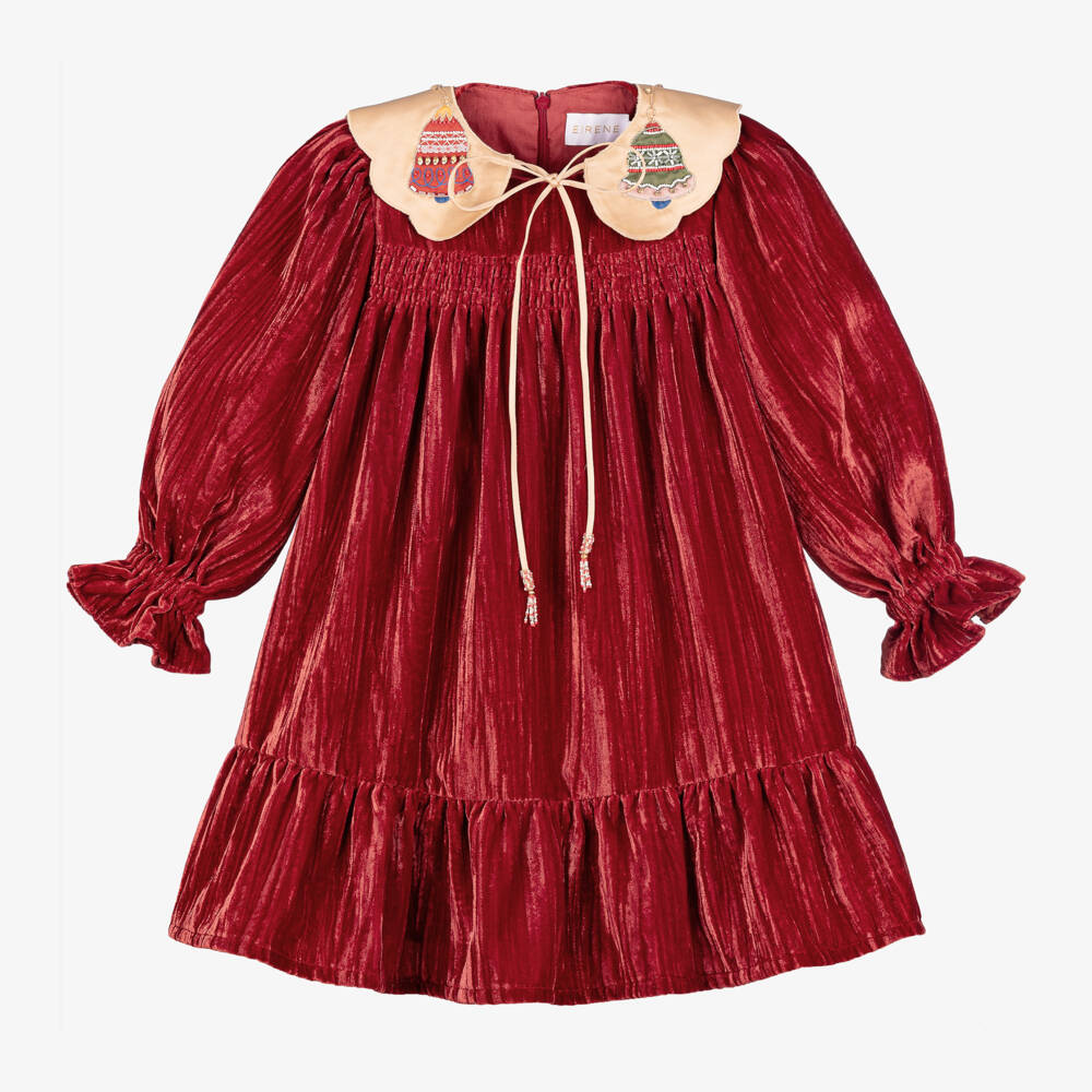 EIRENE-Girls Velvet Dress with Satin Collar | Childrensalon Outlet