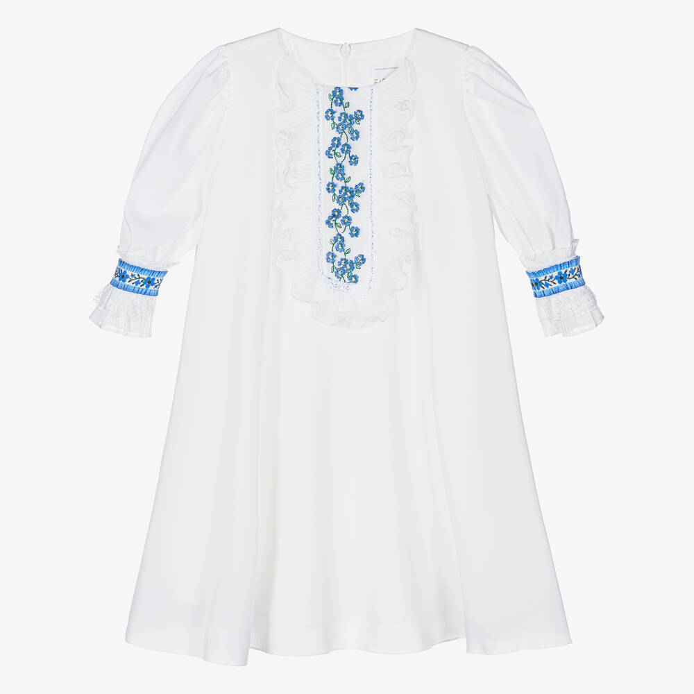 EIRENE-فستان شيفون لون أزرق وأبيض بطبعة ورود | Childrensalon Outlet