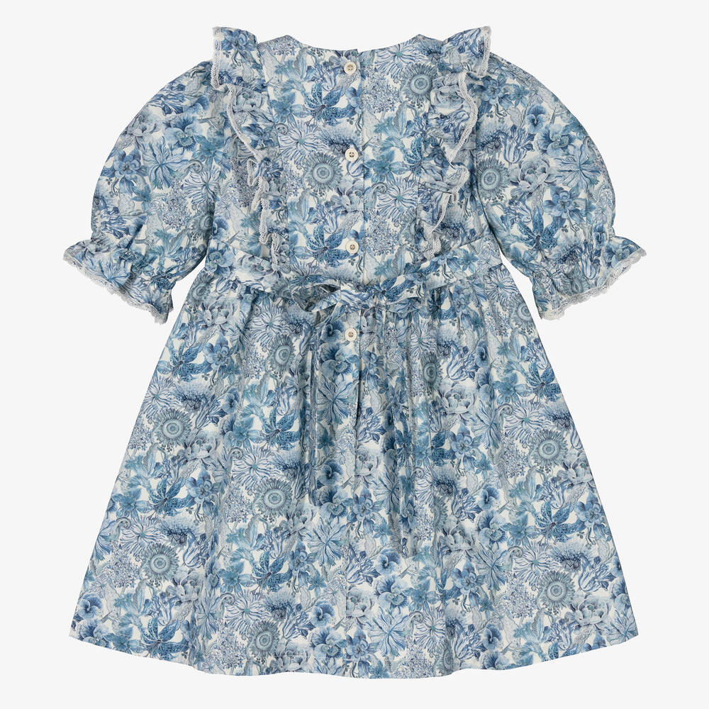 EIRENE-Girls White & Blue Liberty Print Dress | Childrensalon Outlet