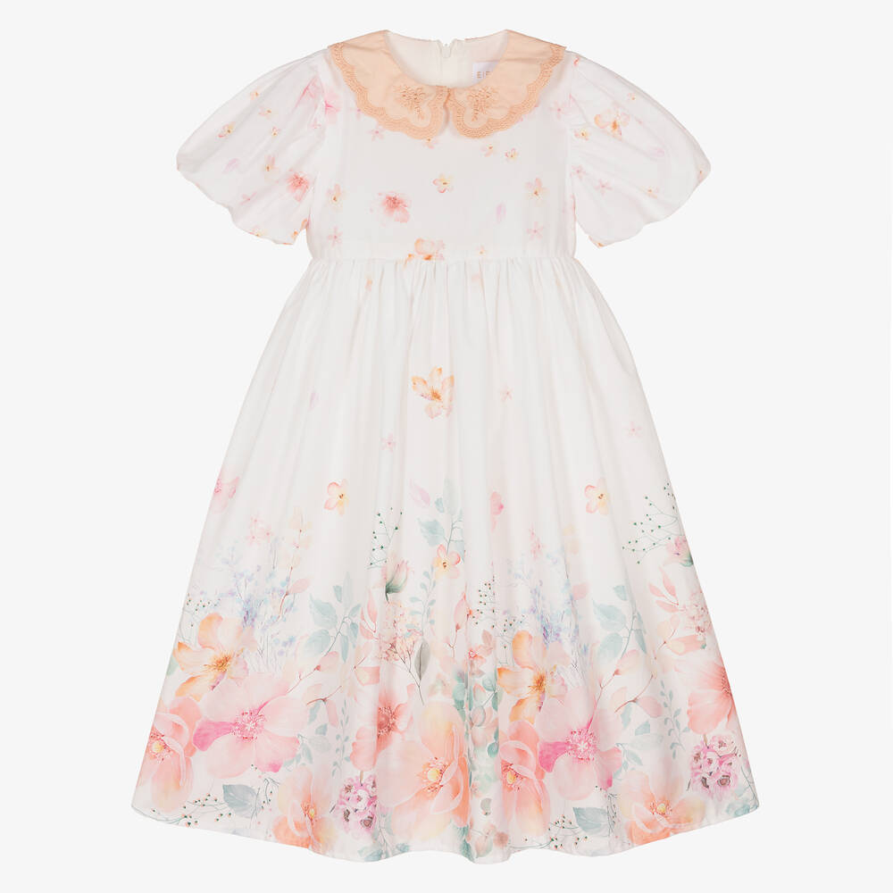 EIRENE-Girls White Floral Print Dress | Childrensalon Outlet