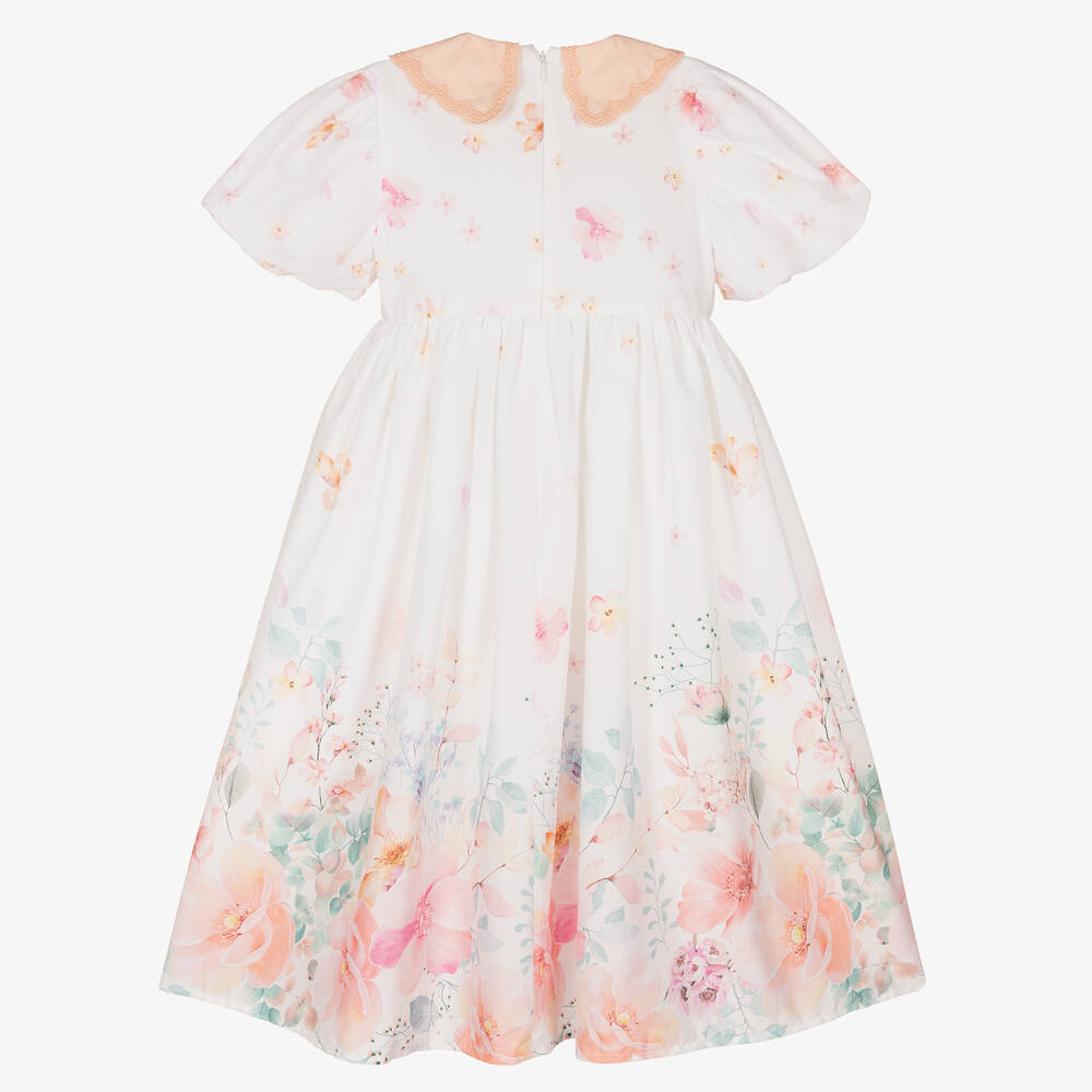 EIRENE-فستان قطن بوبلين لون أبيض بطبعة ورود | Childrensalon Outlet