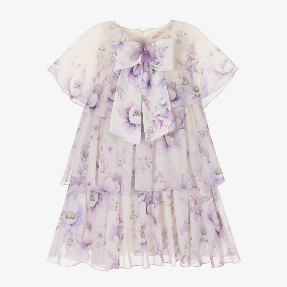 EIRENE-Girls White & Lilac Chiffon Dress | Childrensalon Outlet