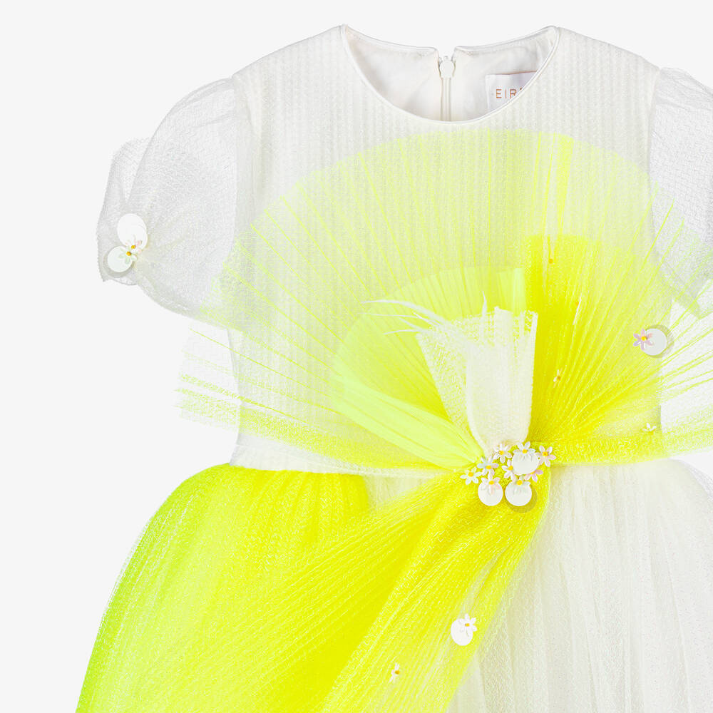 EIRENE-Girls White & Neon Yellow Tulle Dress | Childrensalon Outlet