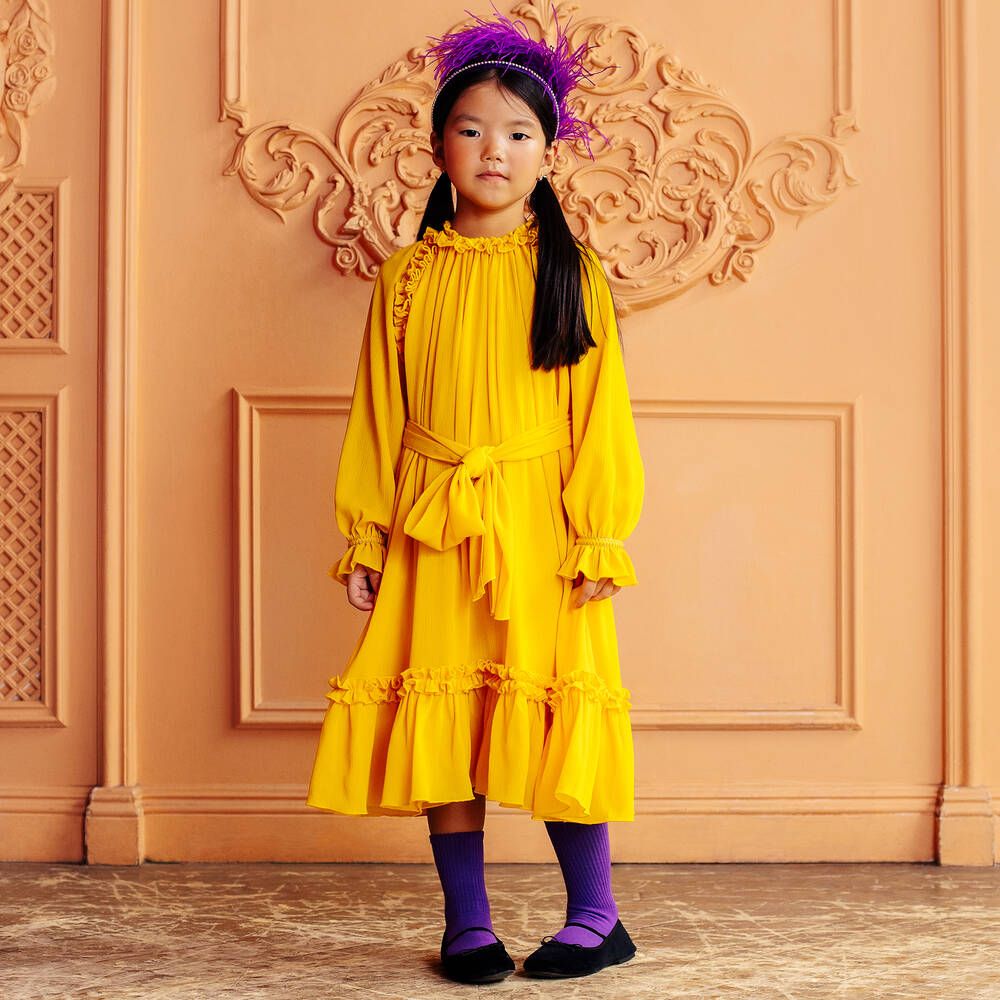 EIRENE-فستان كريب شيفون لون أصفر موتارد | Childrensalon Outlet