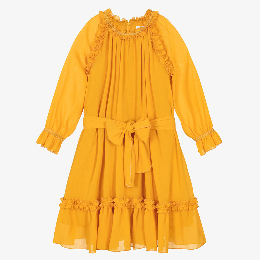 EIRENE - Girls Yellow Crêpe Chiffon Dress | Childrensalon