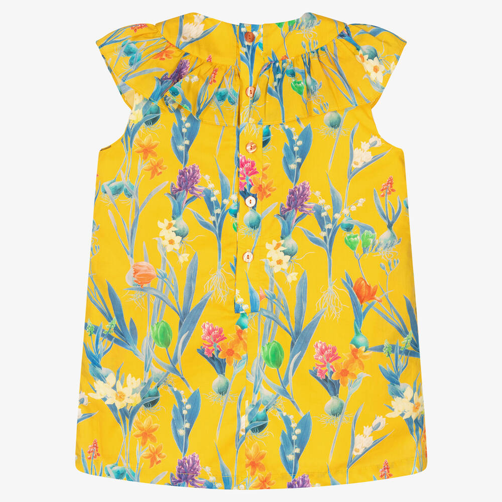 EIRENE-فستان قطن مزين بكشكش لون أصفر بطبعة ورود | Childrensalon Outlet
