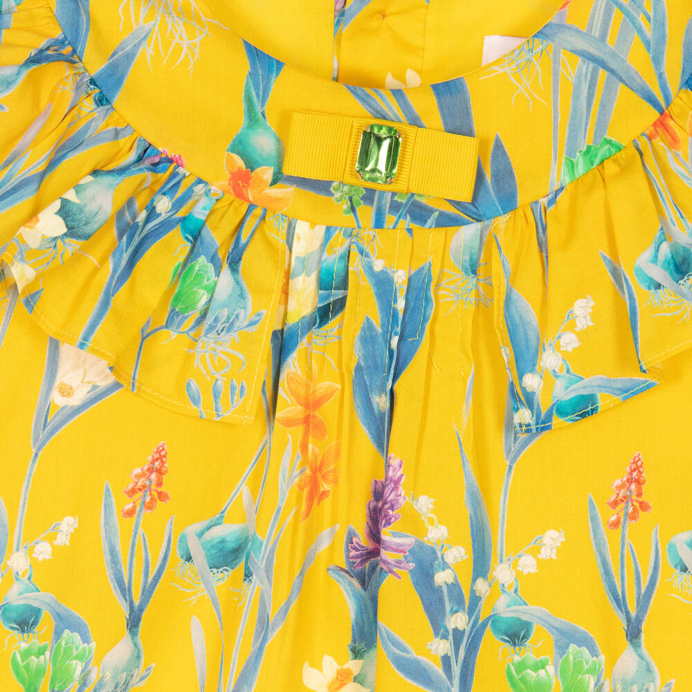 EIRENE-فستان قطن مزين بكشكش لون أصفر بطبعة ورود | Childrensalon Outlet