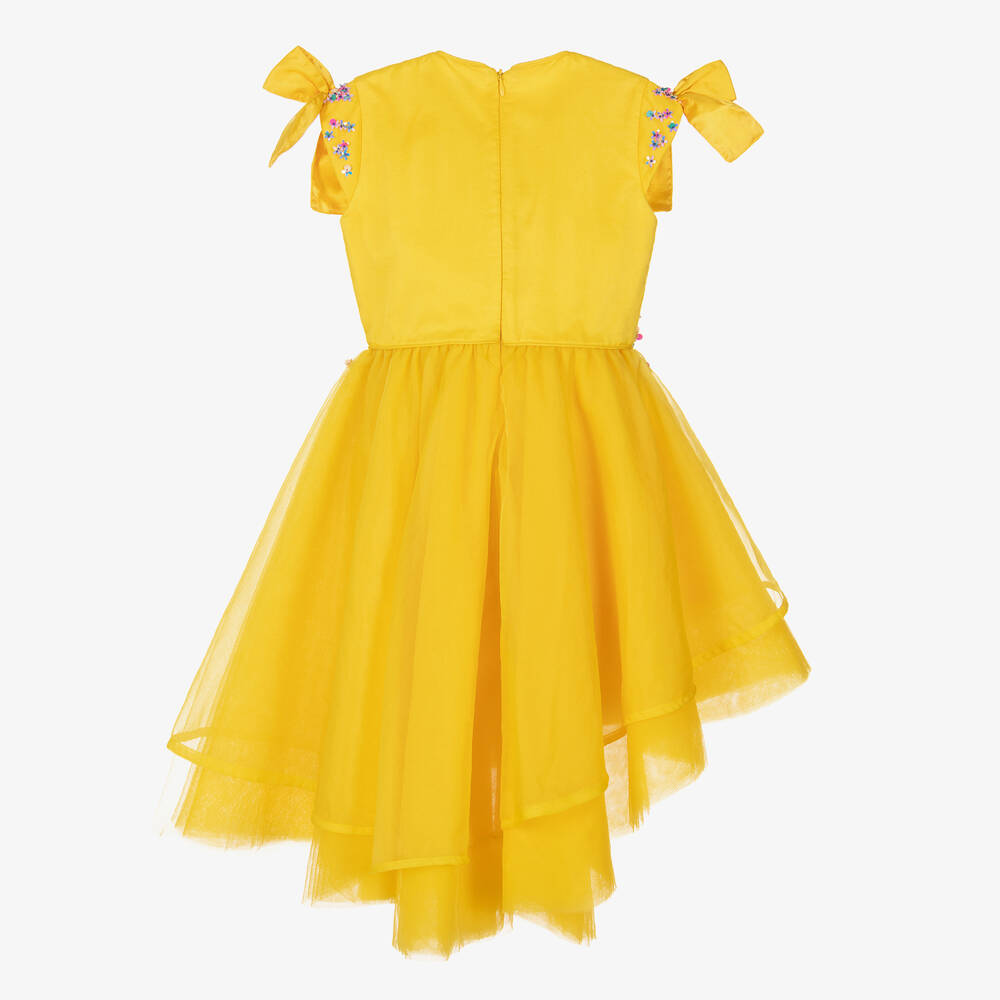EIRENE-فستان أورغانزا لون أصفر مزين بترتر | Childrensalon Outlet