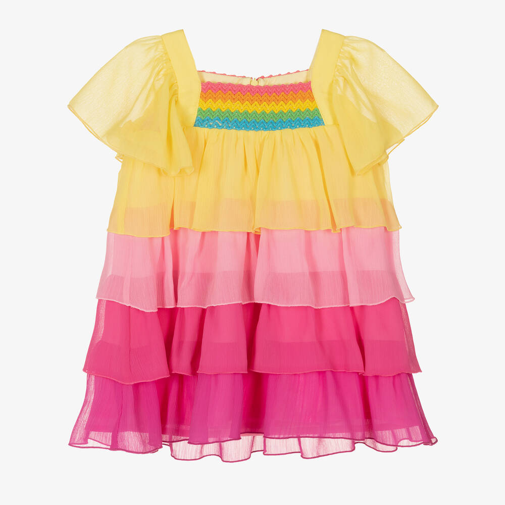 EIRENE - Желто-розовое шифоновое платье | Childrensalon