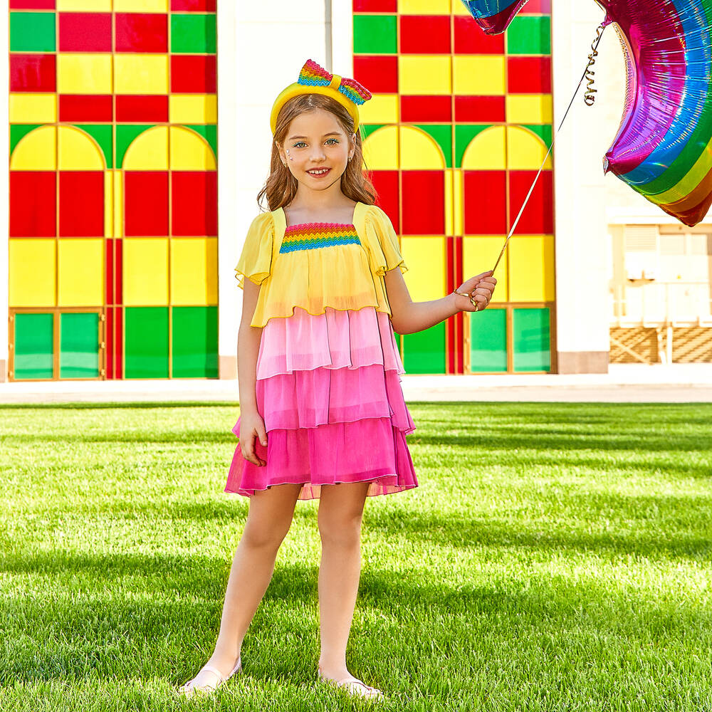 EIRENE-Girls Yellow & Pink Chiffon Dress | Childrensalon Outlet