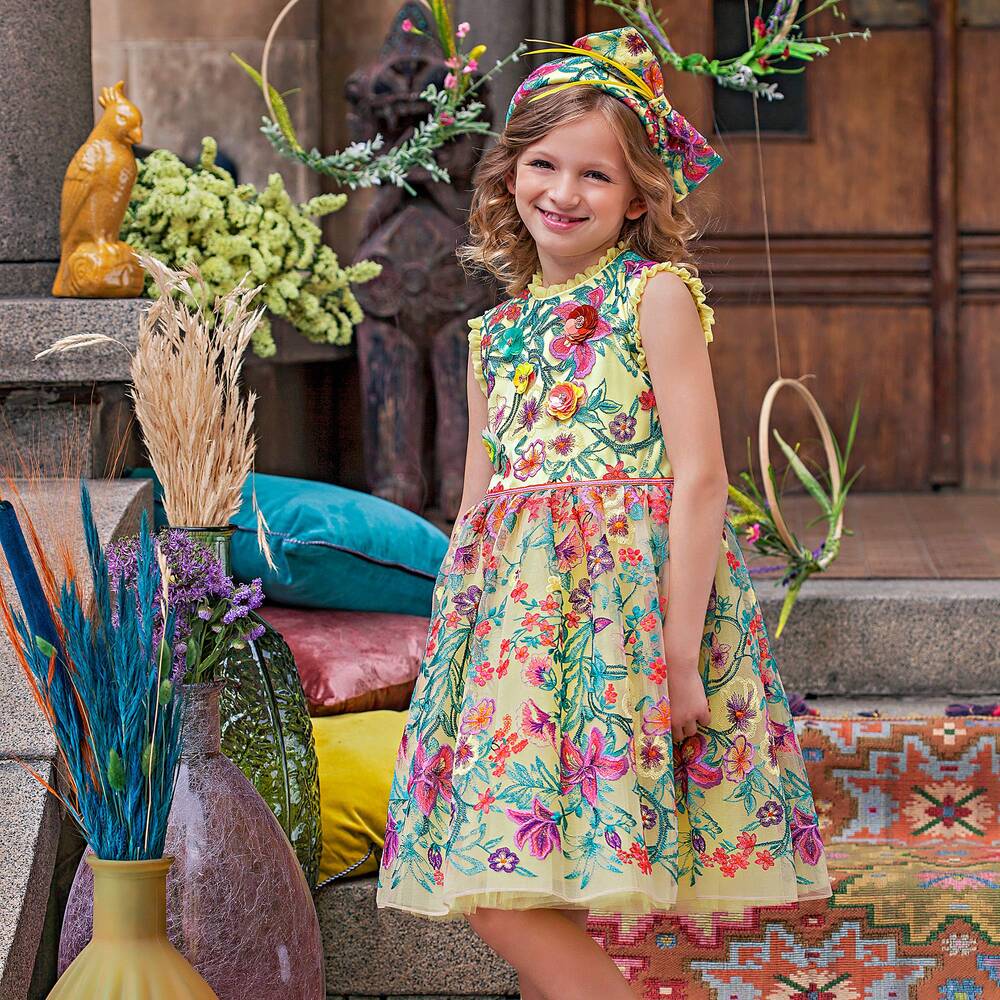 EIRENE-Girls Yellow Tulle Dress | Childrensalon Outlet