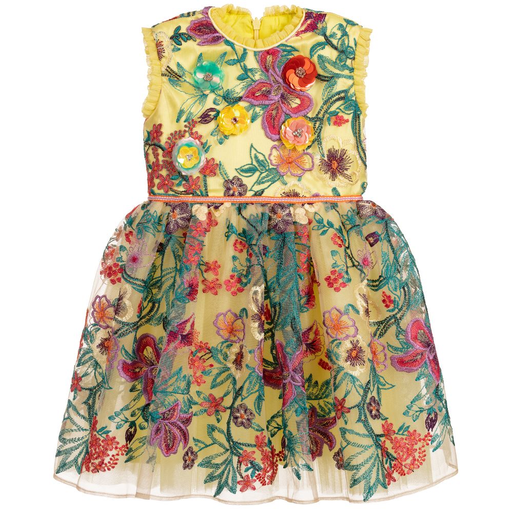 EIRENE-Girls Yellow Tulle Dress  | Childrensalon Outlet