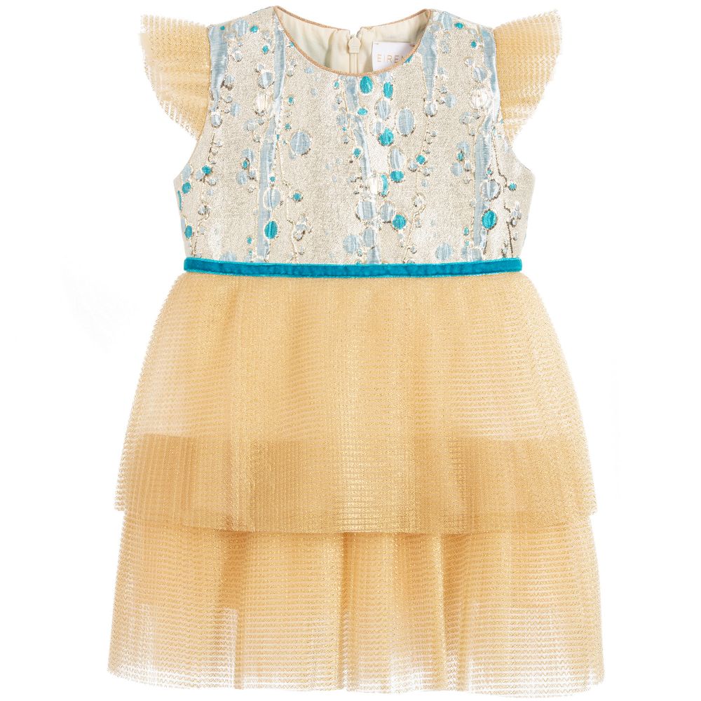 EIRENE-Gold Jacquard & Tulle Dress | Childrensalon Outlet