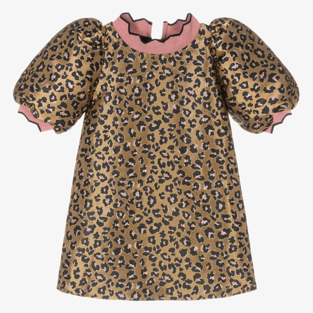 EIRENE - Золотистое жаккардовое платье с леопардовым принтом  | Childrensalon