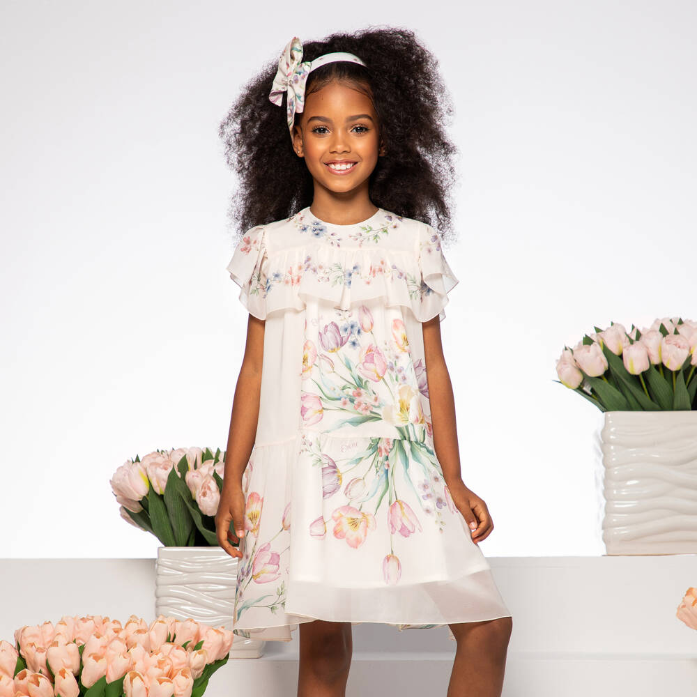 EIRENE-فستان شيفون عاجي مزهر للبنات | Childrensalon Outlet