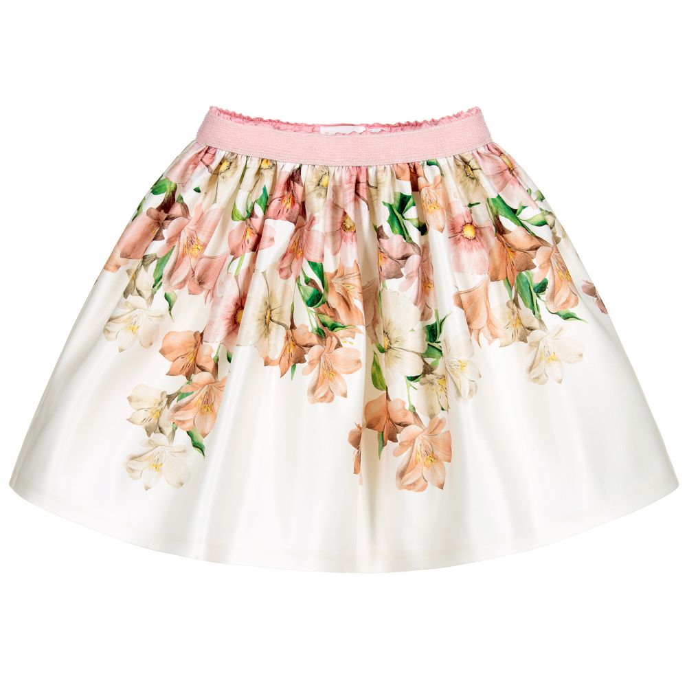 EIRENE - Jupe fleurie ivoire en satin | Childrensalon